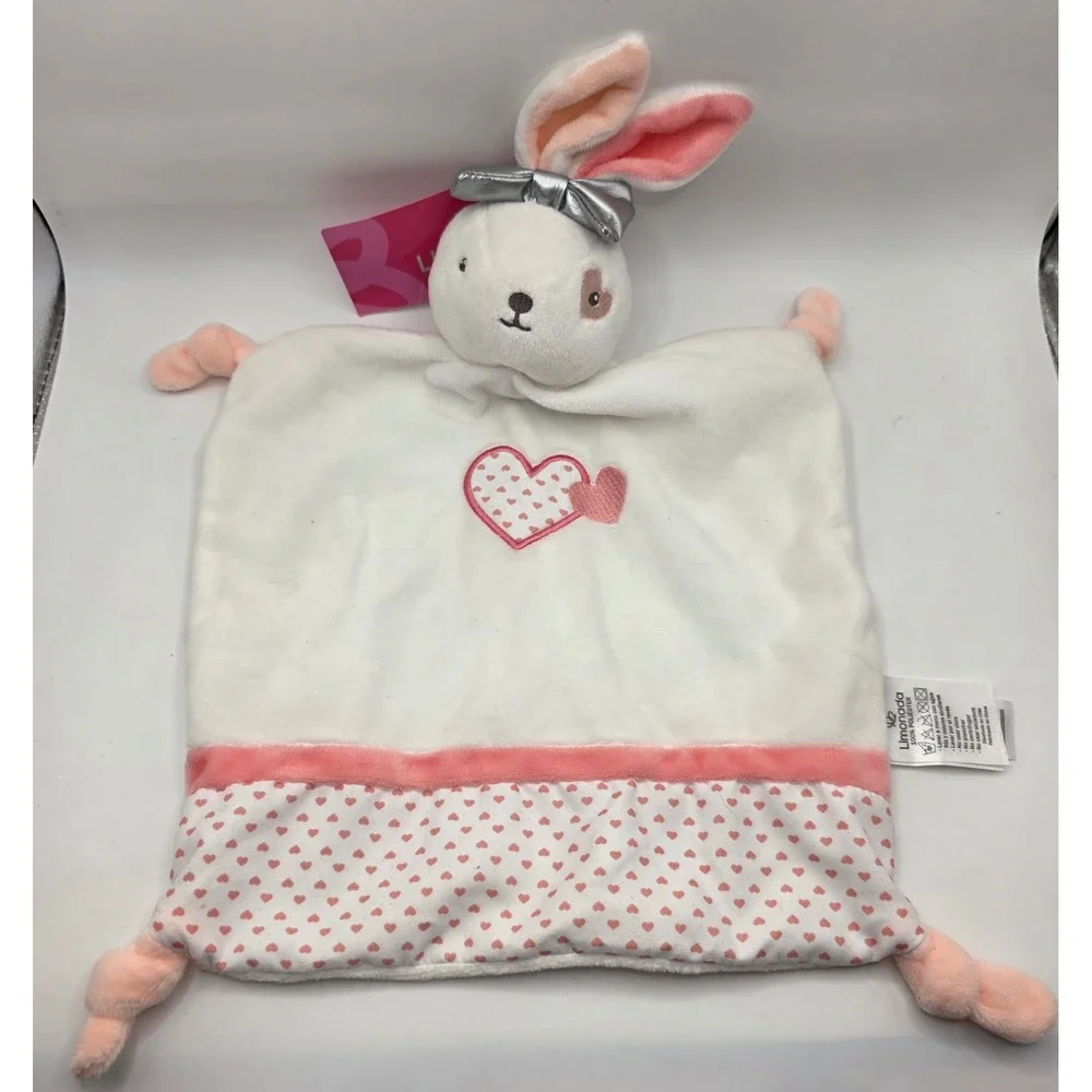 Limonada Baby Bunny Security Blanket Lovey White Pink Heart Plush Silver Bow NWT
